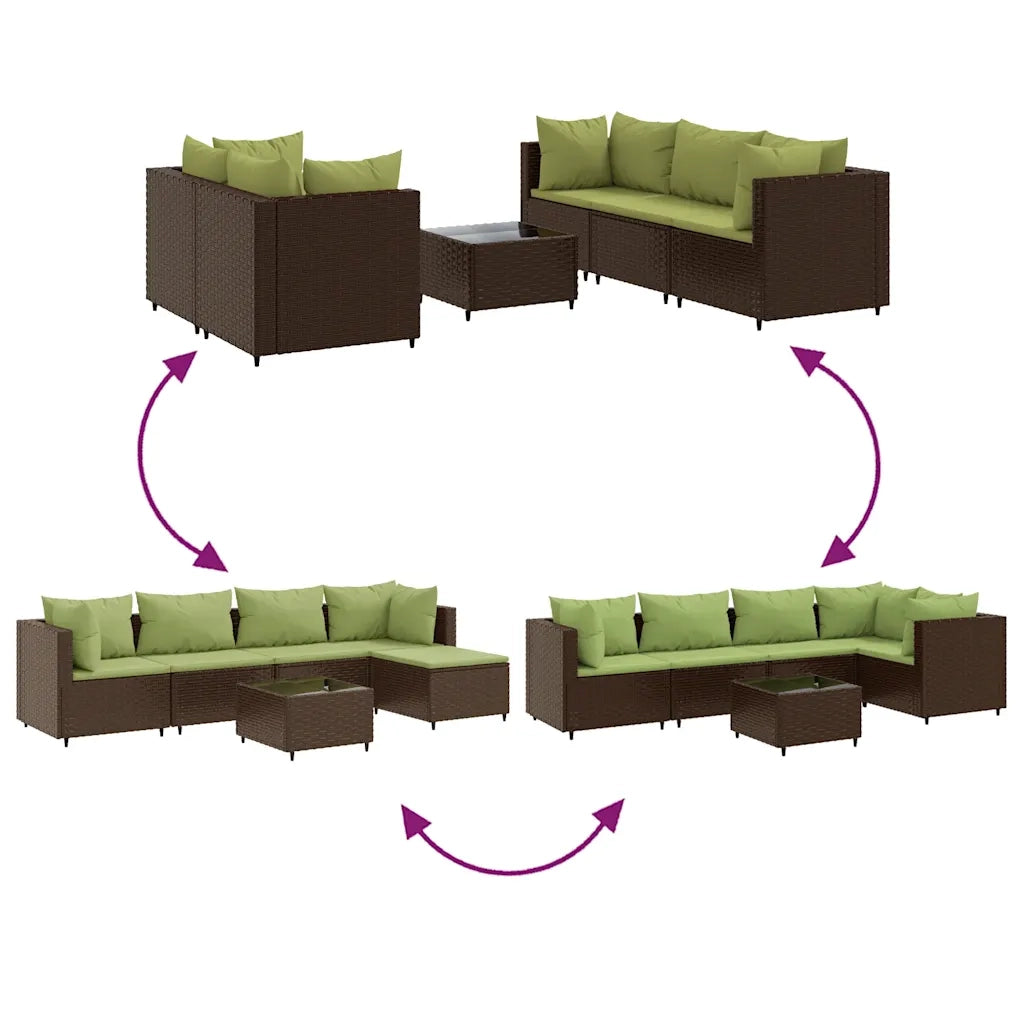 Set Mobili da Giardino 6pz con Cuscini in Polyrattan Marrone 3308070