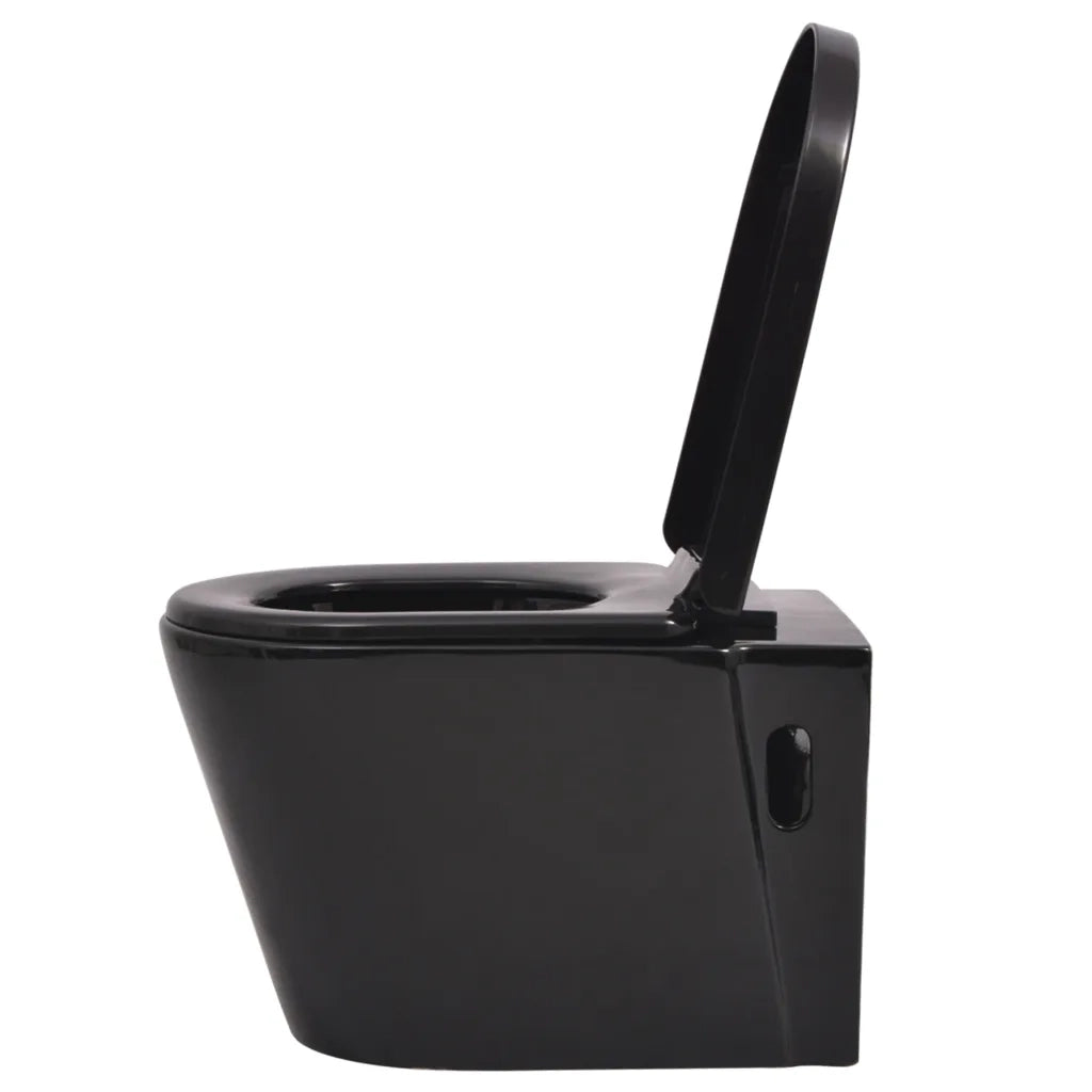 WC a Muro con Sciacquone Nascosto in Ceramica Nera 3054477