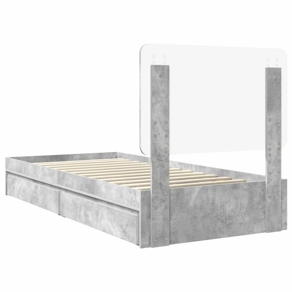 Letto con Contenitore con testiera Grigio cemento 100 x 200 cm