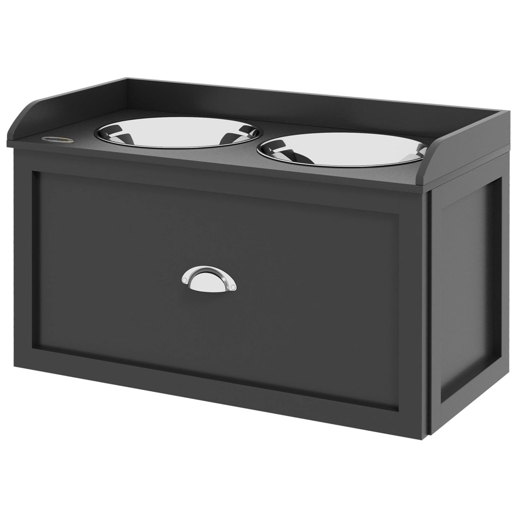 Portagiochi per Cani e Gatti con Cassettino ¨C Minimal ¨C Nero, MDF, Acciaio Inox
