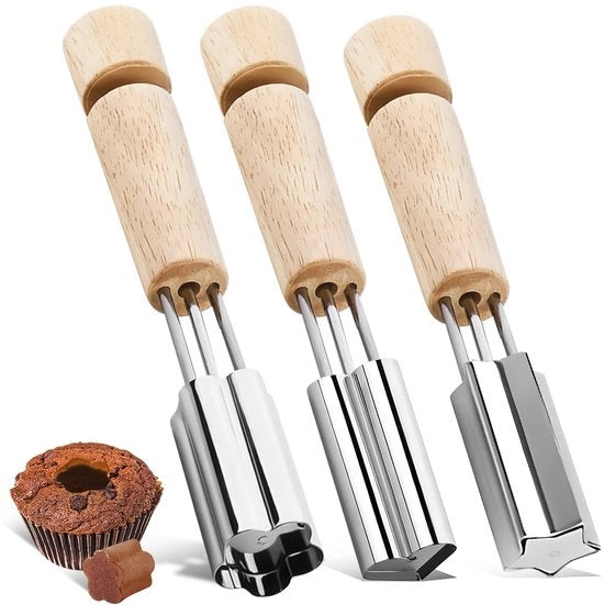 Corer per Cupcake in Acciaio Inossidabile - 3 Pezzi - Forma a Cuore/ Stella/ Fiore - Attrezzature da Cucina - Riempiere/ Decorare - Accessori da Cucina - Stampi per Torta