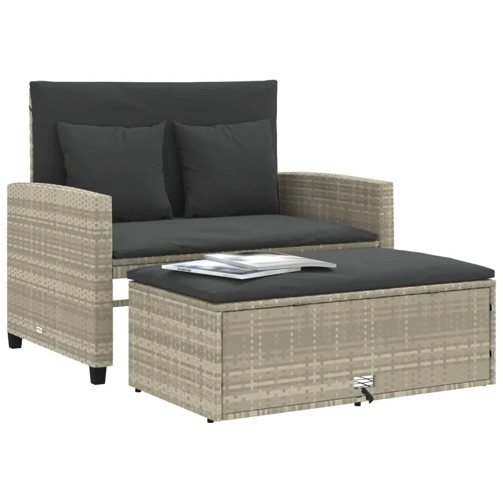 Divano da Giardino con Cuscini 2 Posti Grigio Chiaro Polyrattan 365137