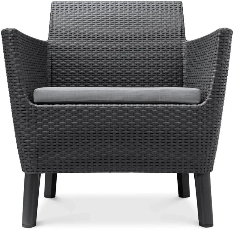 Salottino da Esterno Salemo Lounge Set 4 Pezzi in Resina Effetto Rattan con Tavolino Contenitore e Cuscini Colore Graphite Keter