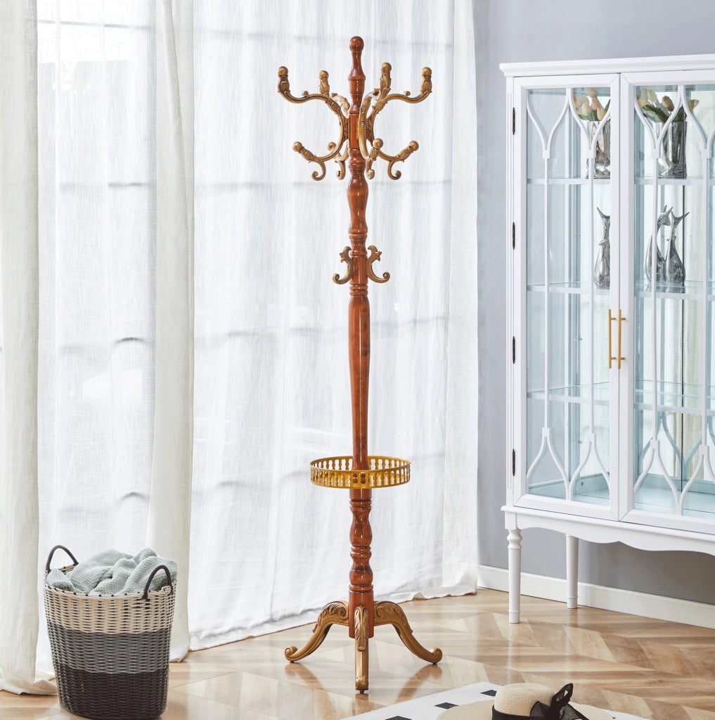 Appendiabiti da terra in legno massello con ganci multipli; 195 cm; colore legno