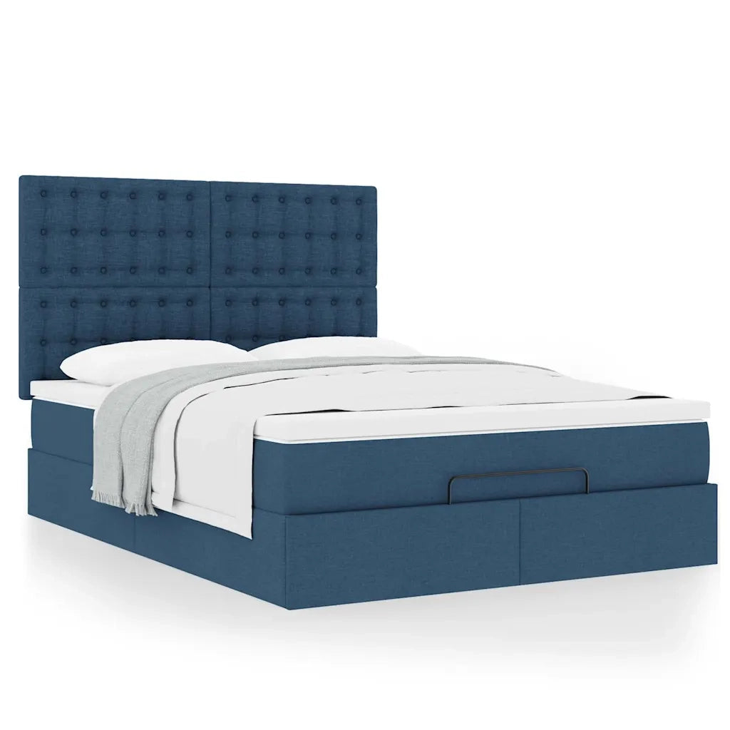 Struttura Letto Pouf con Materasso Blu 140x200cm in Tessuto 3313333