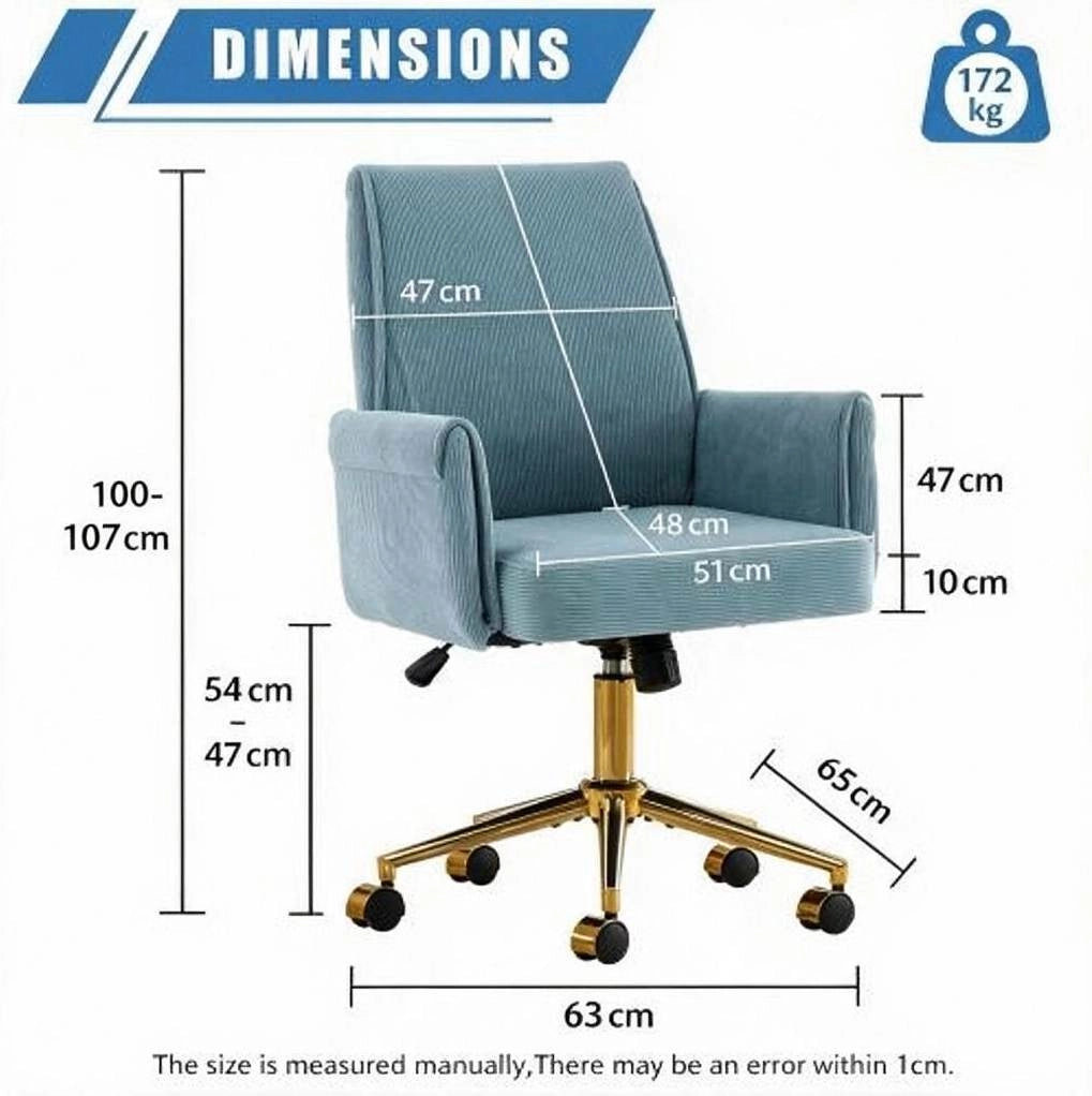 Sedia da ufficio ergonomica blu in velluto a coste