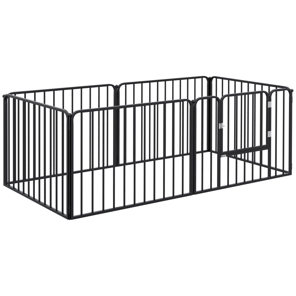 Recinto per Cani 6 Pannelli ¨C Minimal ¨C Acciaio 164x83x60 Nero