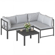 Divano da Giardino 3 Pezzi 4 Posti Modulabile con Braccioli Regolabili e Cuscini Spessi 16cm ¨C Minimal ¨C Grigio