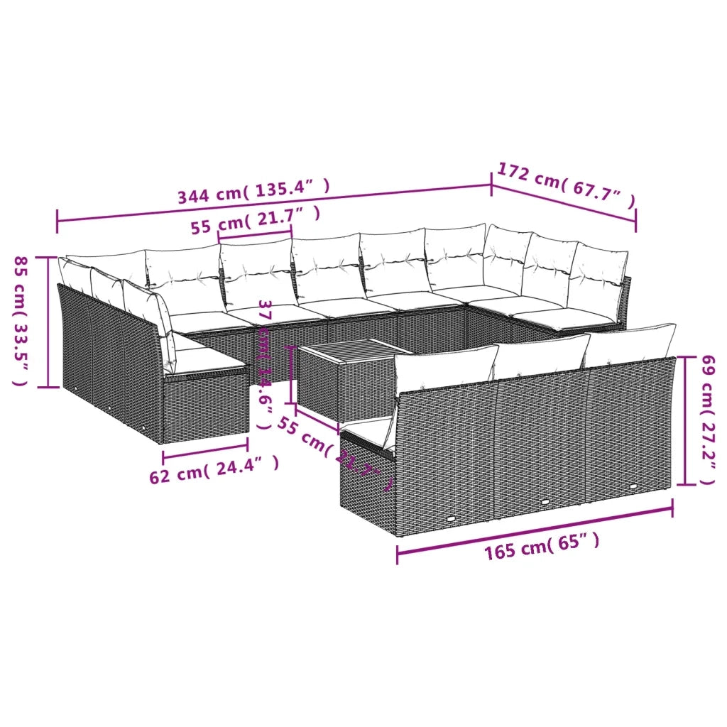 Set Divani da Giardino 14pz con Cuscini in Polyrattan Nero 3223900