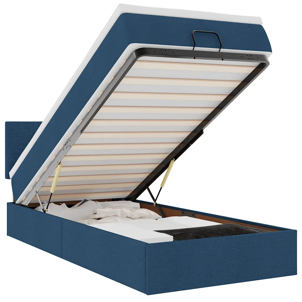 Pouf Letto con Materasso e LED Blu 90x200 cm in Tessuto