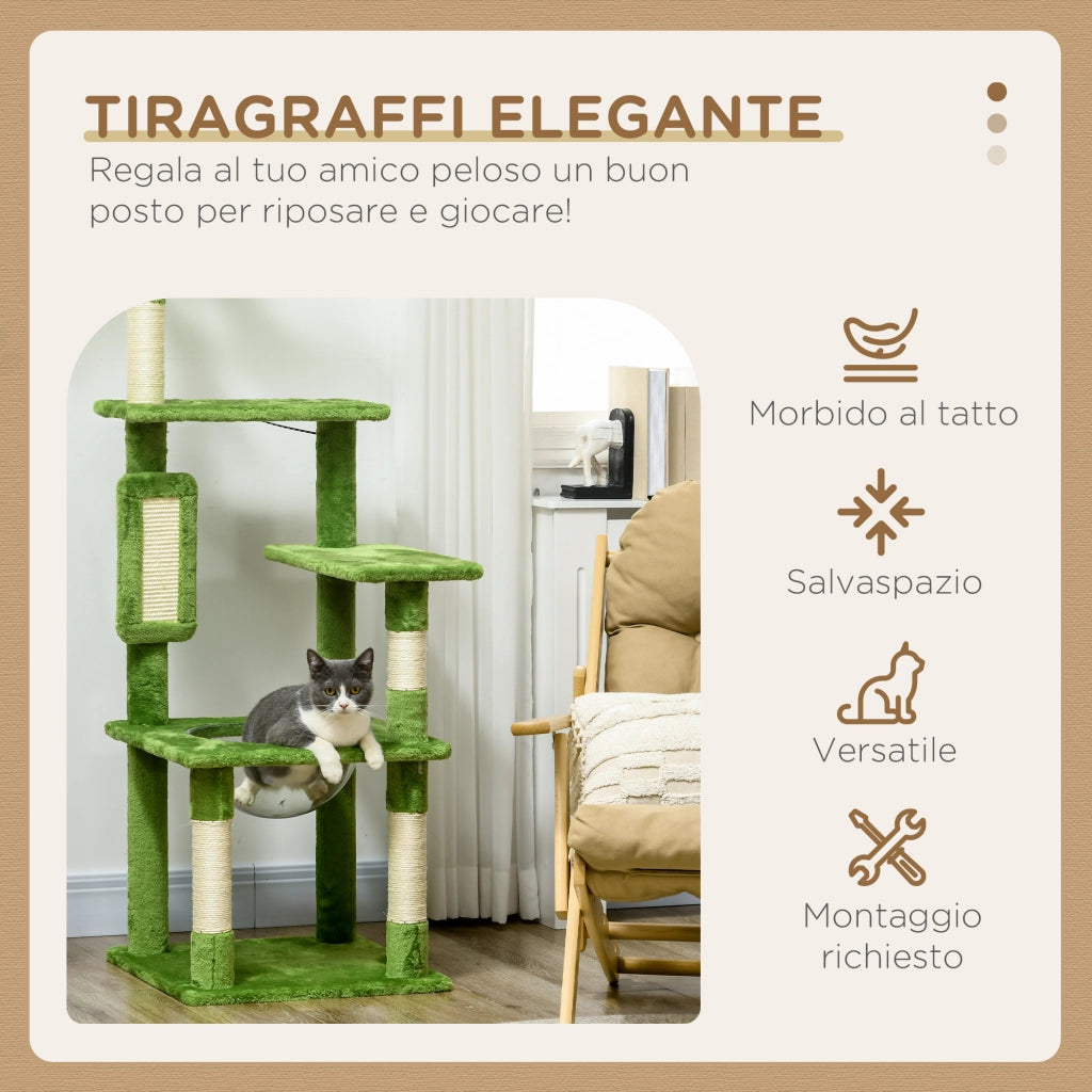 Albero per Gatti Multilivello con Amaca ¨C zephmum ¨C Verde 49x49x142 cm