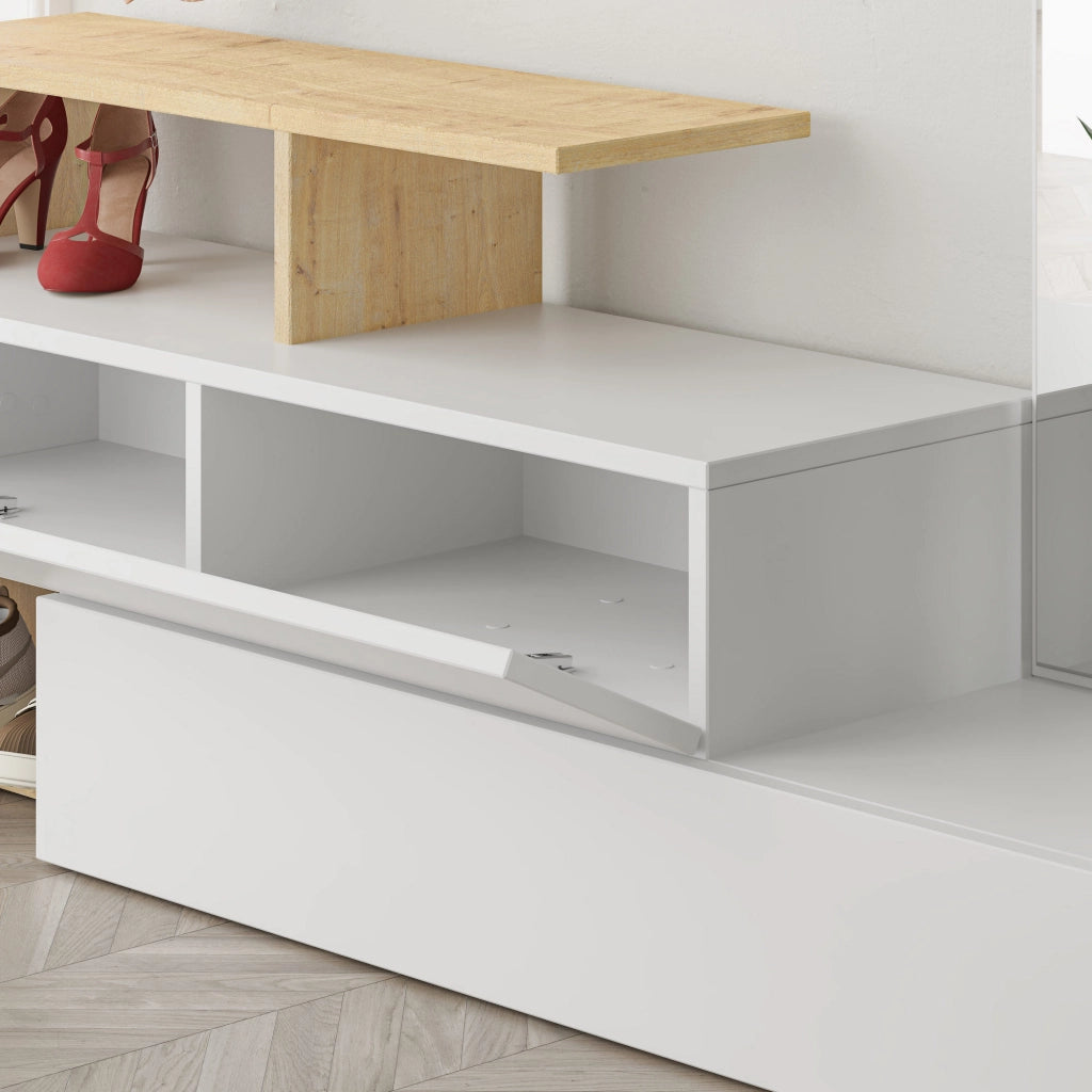 Mobile da ingresso "Ramda" con specchio in legno - 137 x 35 x 154 cm - Beige