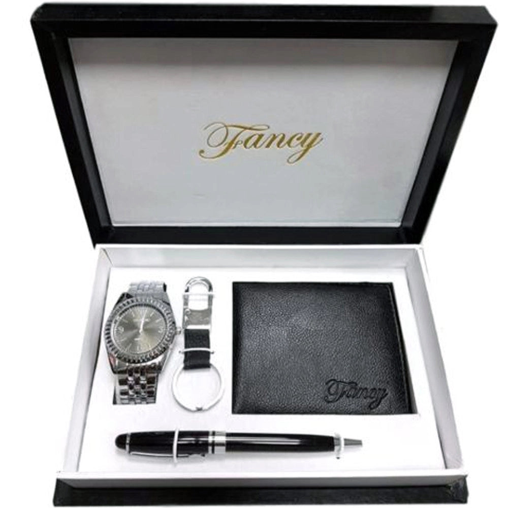 Trade Shop - Cofanetto Set Regalo Elegante Per Uomo Orologio Portafoglio Penna Portachiavi -
