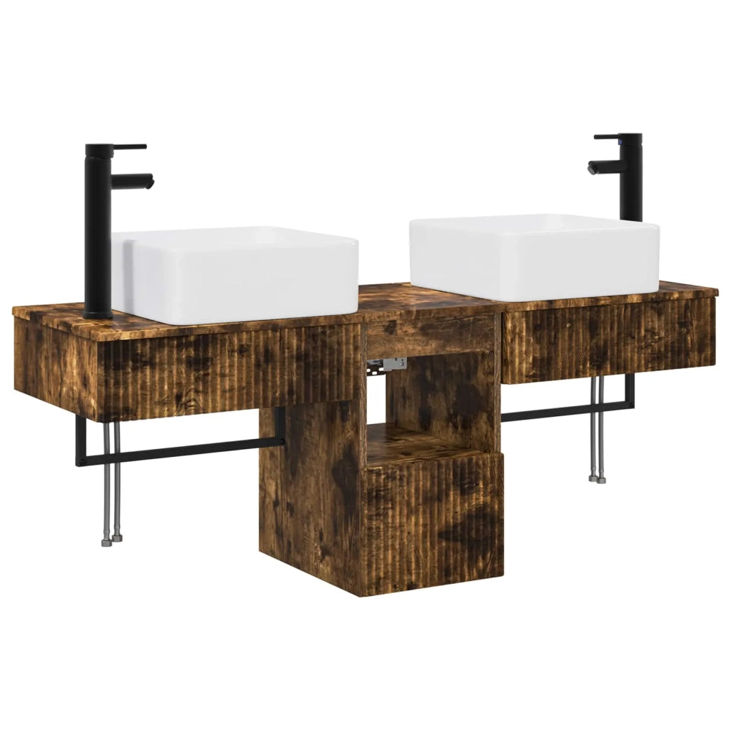 Set di mobili per il bagno 3 pz Rovere Fumo 3405602