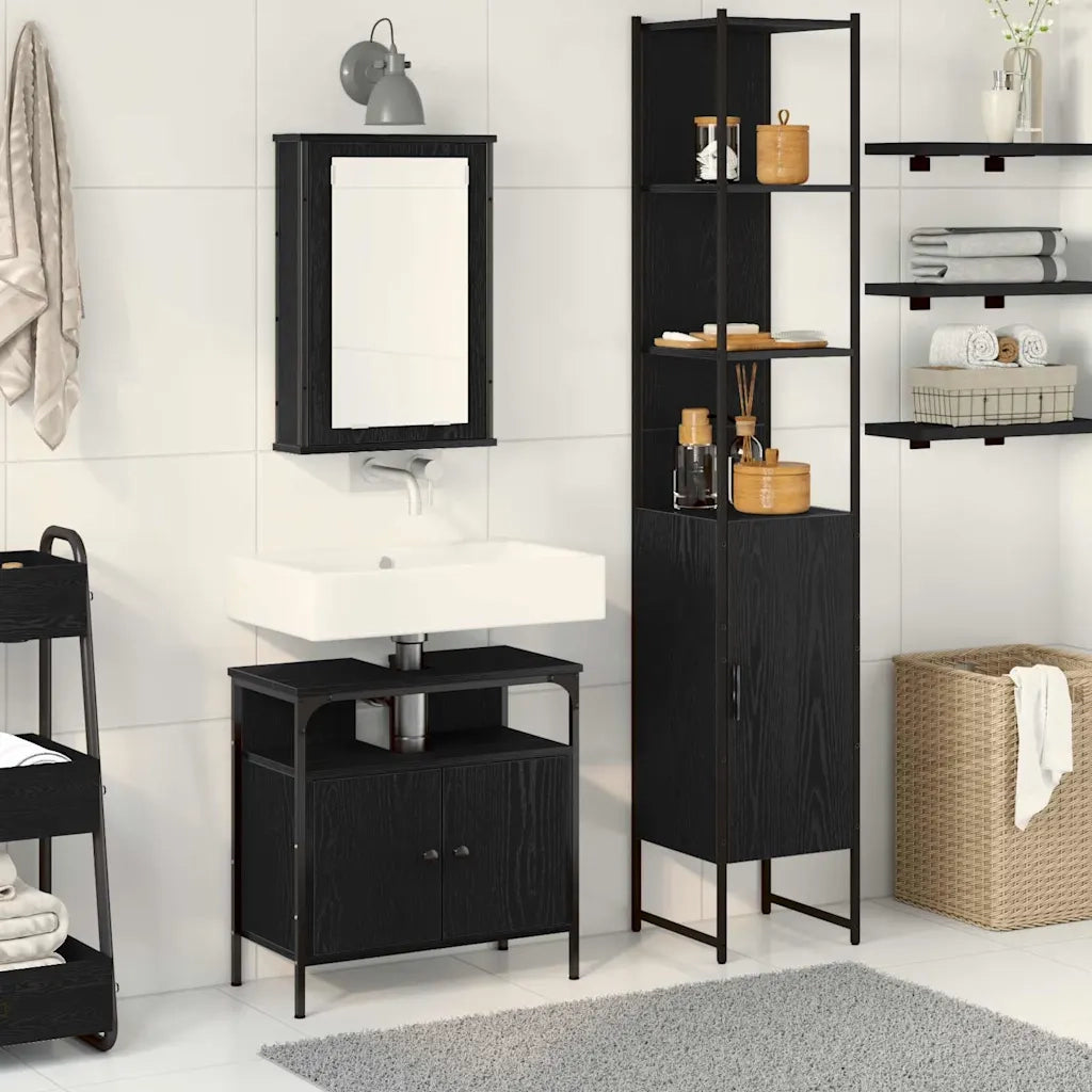 Set di mobili per il bagno 3 pcs Rovere Nero Legno multistrato 3334397