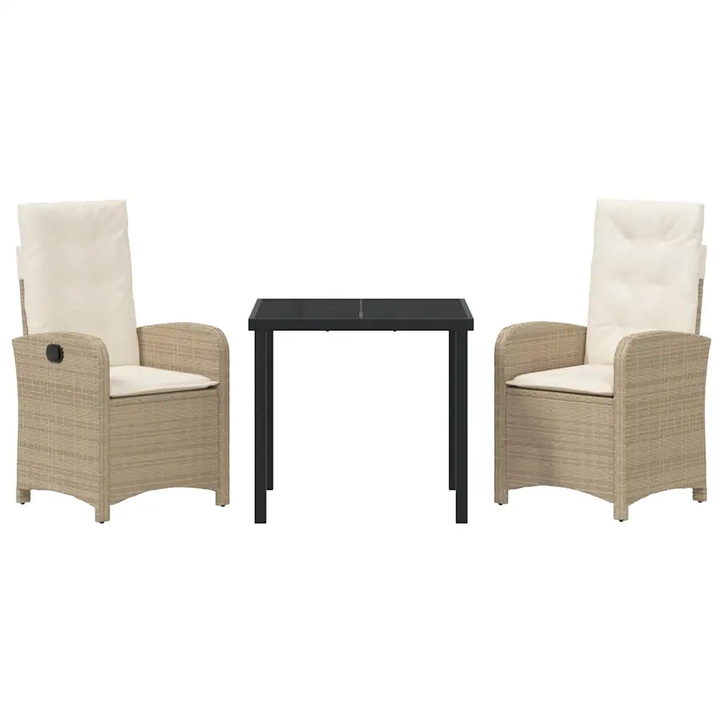 Set da Pranzo per Giardino con cuscino 3 pcs Beige polyrattan