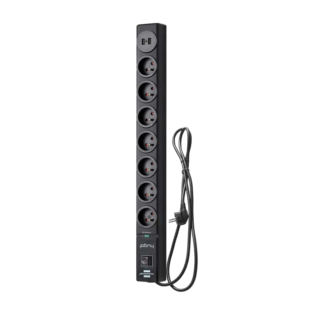 Multipresa 7 Vie Tipo E con 2 USB con Protezione da Sovratensione e Fulmine Nero Brennenstuhl