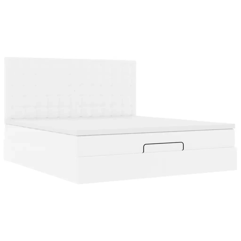 Struttura Letto Pouf con Materasso Bianco 160x200 cm Similpelle 3313012
