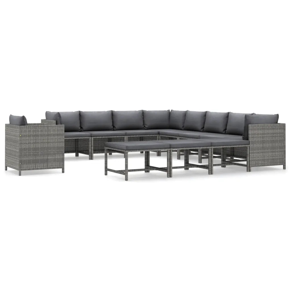 Set Divani da Giardino 12 pz con Cuscini in Polyrattan Grigio 3059776