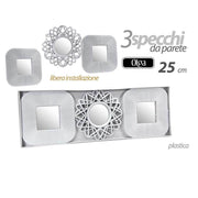 Trade Shop - Set 3 Specchi Parete Decorativi Quadri Libera Installazione 25cm Plastica 813030 -