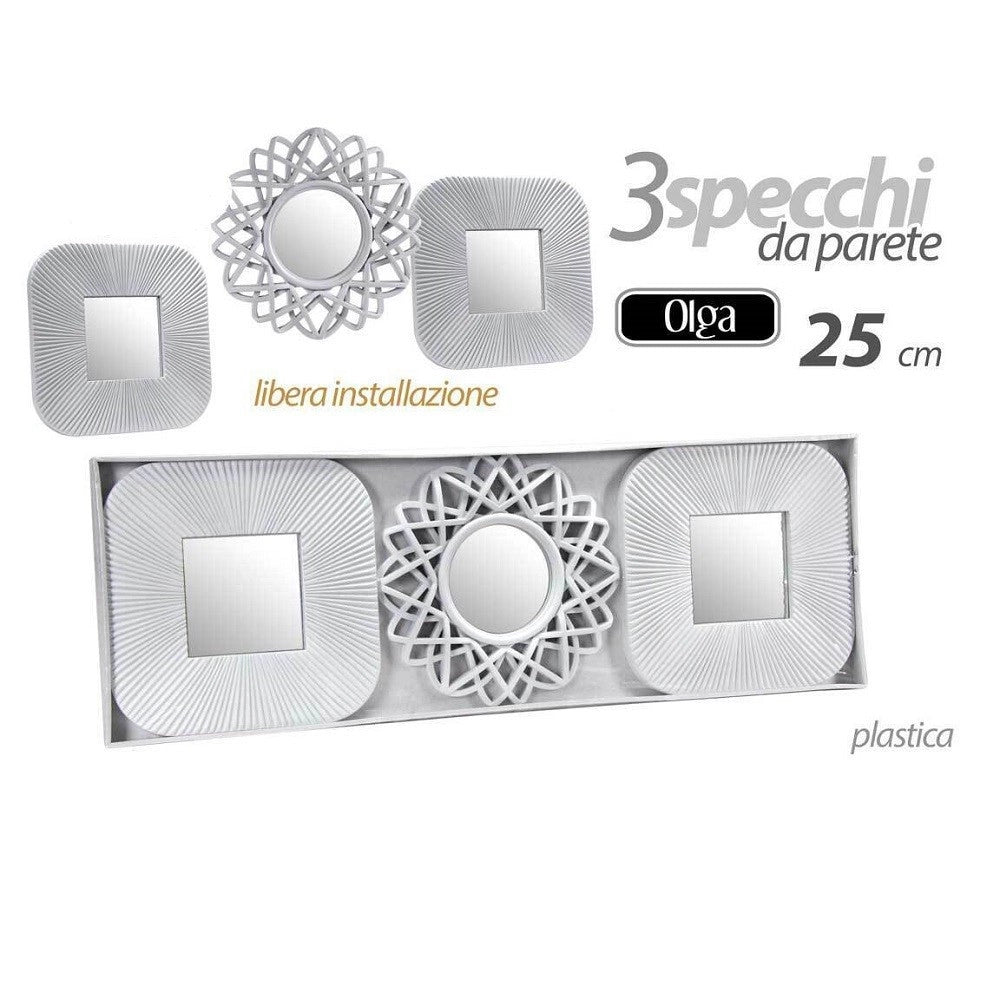 Trade Shop - Set 3 Specchi Parete Decorativi Quadri Libera Installazione 25cm Plastica 813030 -