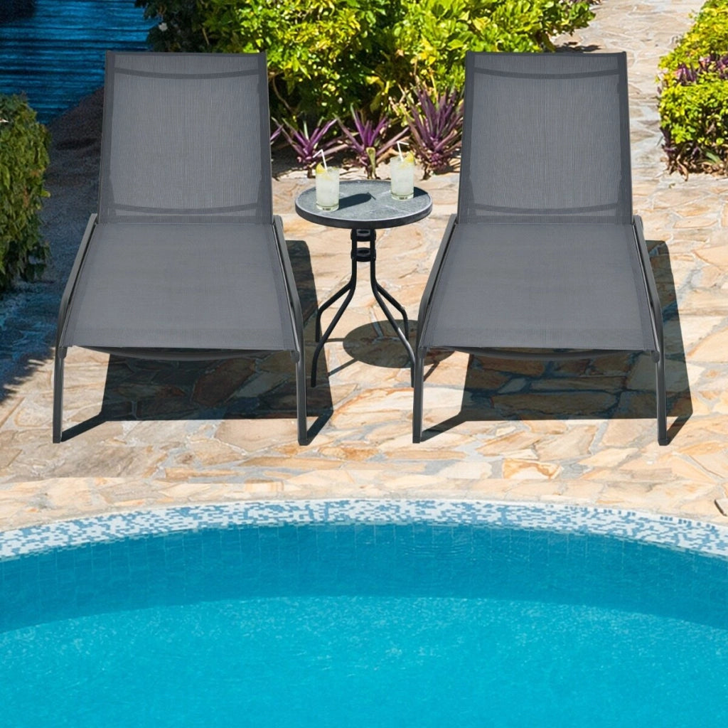 2*Chaise longue regolabile per cortile con ruote, Sedia a sdraio reclinabile in 6 posizioni da esterno Grigio