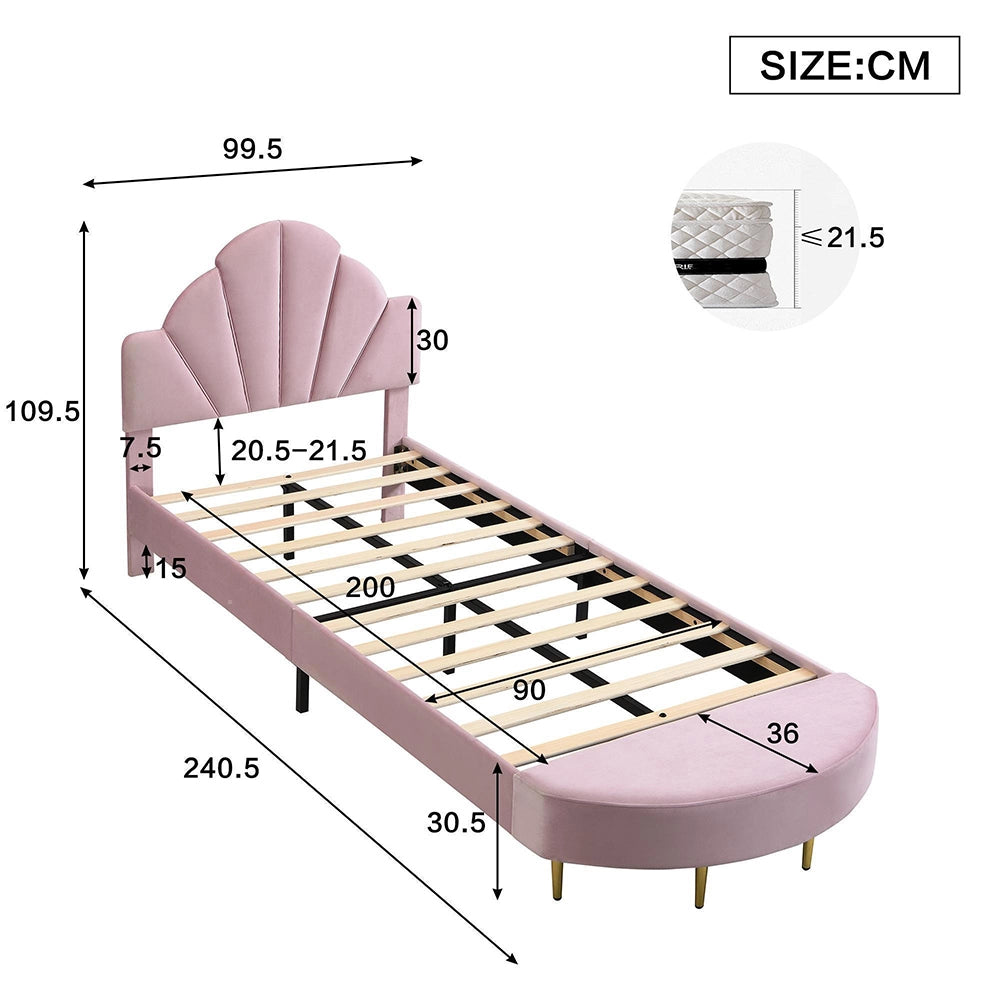 Letto imbottito-Xylo-90x200cm velluto panchina antishock rosa