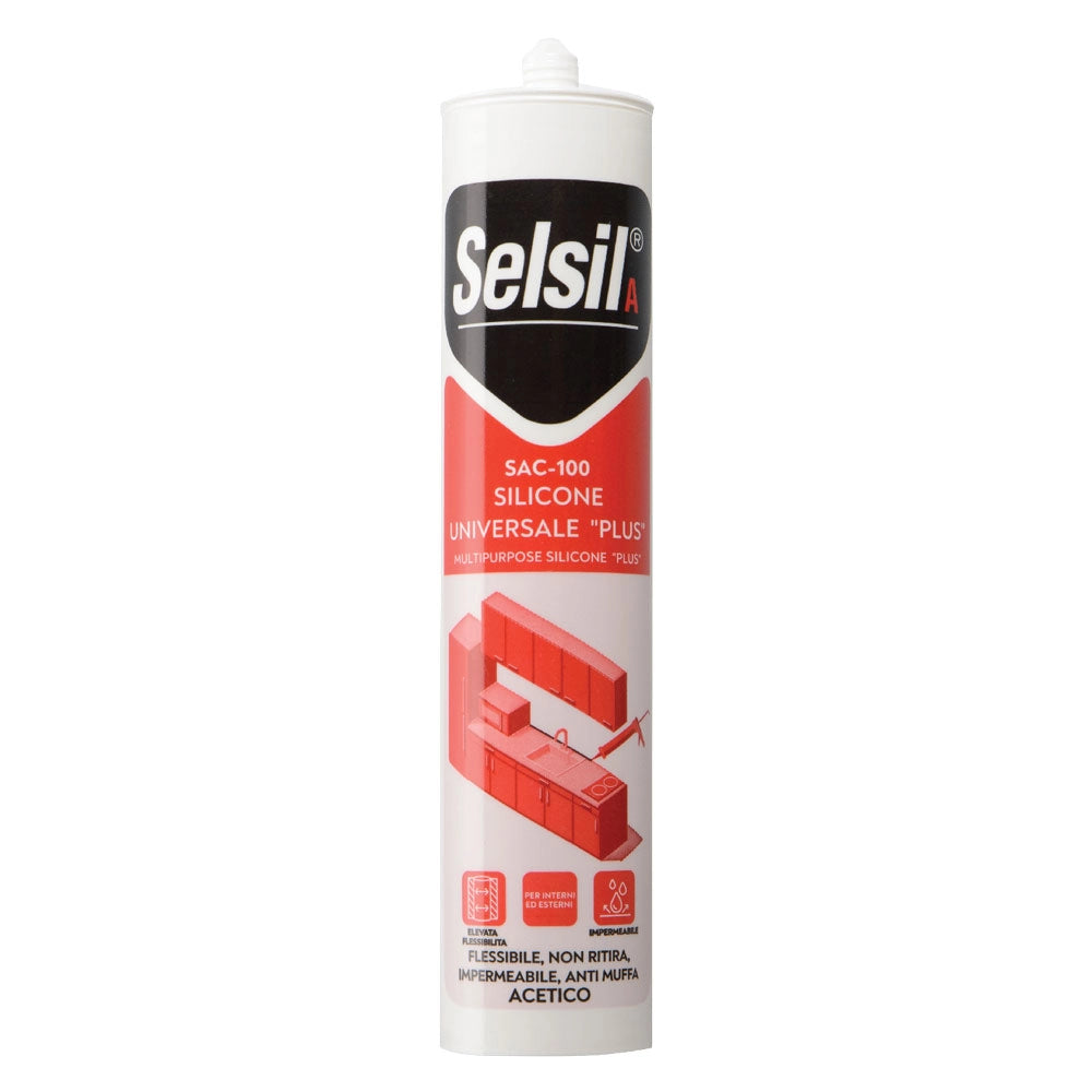 SILICONE ACETICO UNIVERSALE 'SAC 100' trasparente ml 280- 25 pezzi  - SELSIL