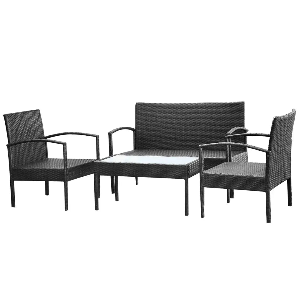 Set Divani da Giardino 4 pz con Cuscini in Polyrattan Nero 42673