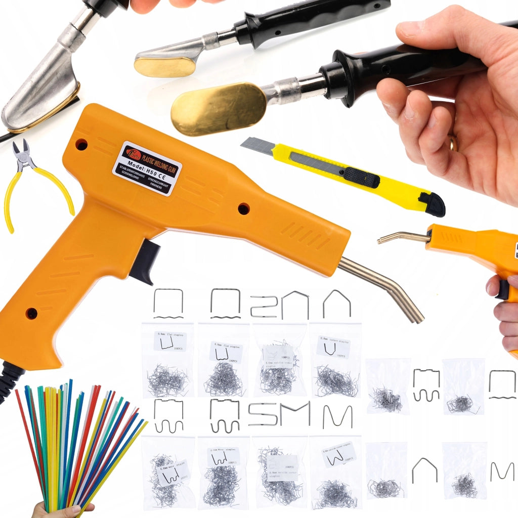 Saldatore e Graffatrice per Plastica con Set di 200 Graffette e 800 Graffette di 8 Tipi – Kit Completo per Saldatura