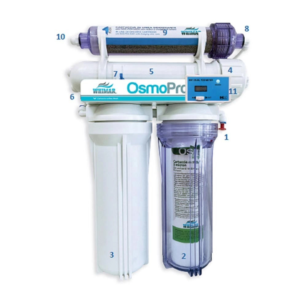 Whimar OsmoPro Tech 100GPD 380 L/g - Impianto 4 stadi con membranta Vontron, flush-valve, post-filtro deionizzane e TDS