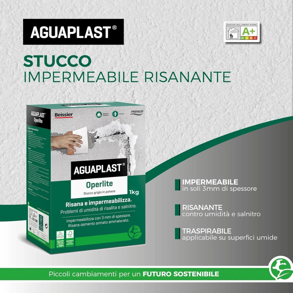 Aguaplast operlite stucco impermeabile risanante in polvere *** formato 1 kg, confezione 1