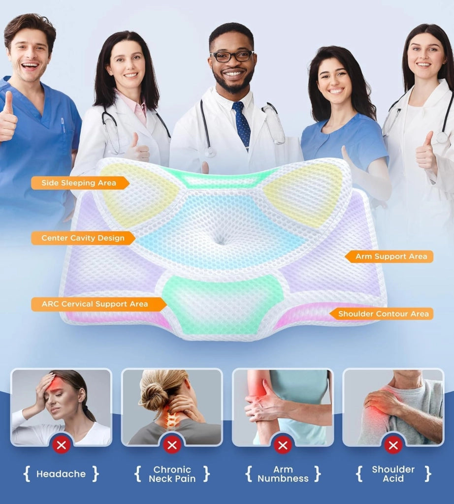 OLYMPIA OrtoMed Cuscino Ortopedico Sanitario Cervicale Memory Foam, 2 in 1 Ergonomico per Dormire, Supporto Cervicale con Federa Sfoderabile e Lavabile