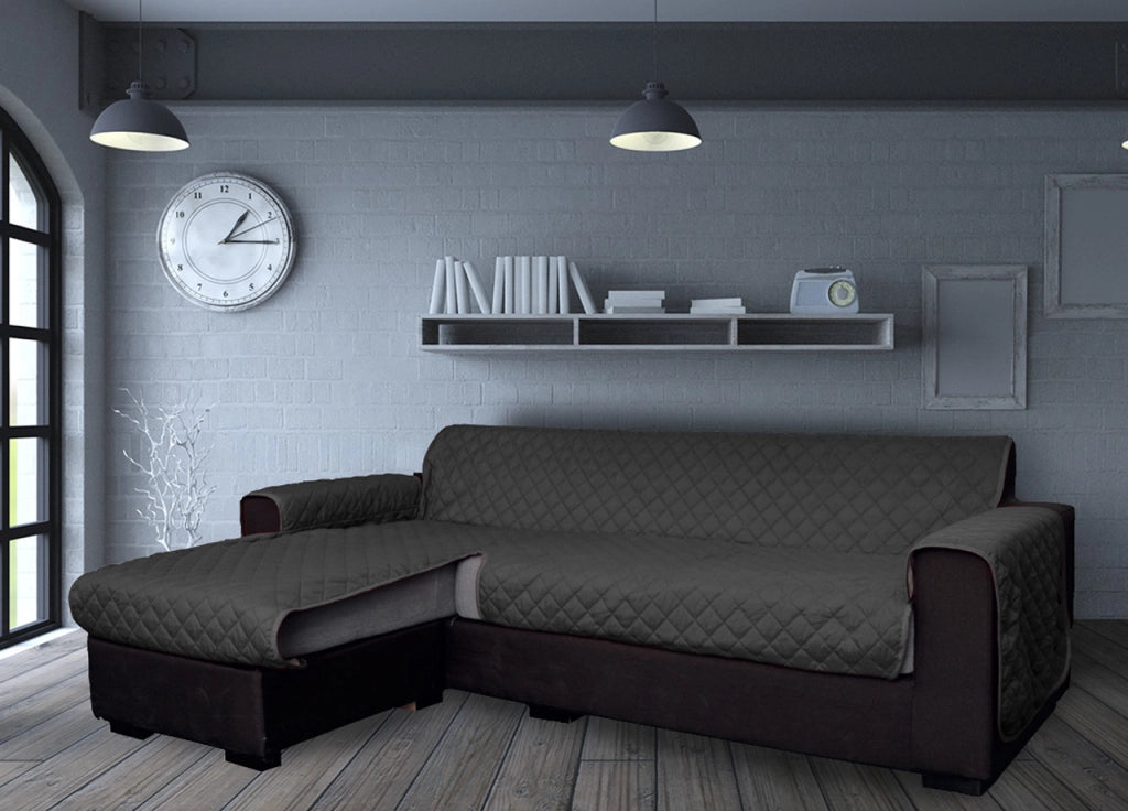 Copridivano Con Penisola Antimacchia Trapuntato Modello Star Colore Grigio Scuro - 240cm - Grigio Scuro