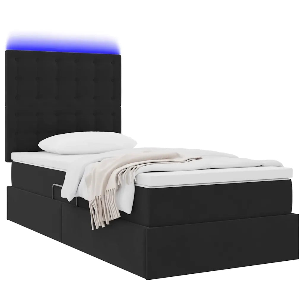 Letto con contenitore e LED con led Nero 100 x 200 cm Velluto