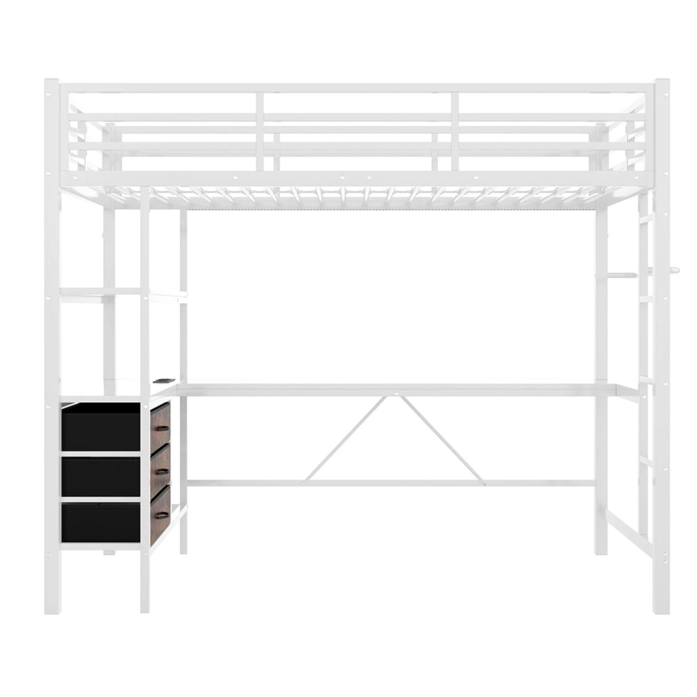 Letto a soppalco - Xylo - 90x200 cm LED 3 cassetti bianco