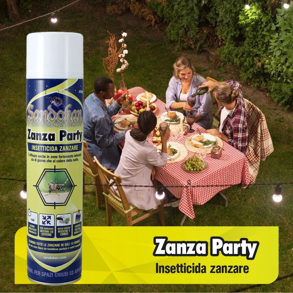 SET 4 Insetticida effetto abbattente " zanza party " con spray jet per disinfestazioni immediate