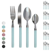 Servizio 24 Pezzi Posate Tavola Acciaio Inox Manici Colorati Tinta Unita Colori Moderni 6x Forchetta Coltello Cucchiaio Cucchiaino Lavabili Lavastoviglie Certificate Contatto Alimenti - Azzurro