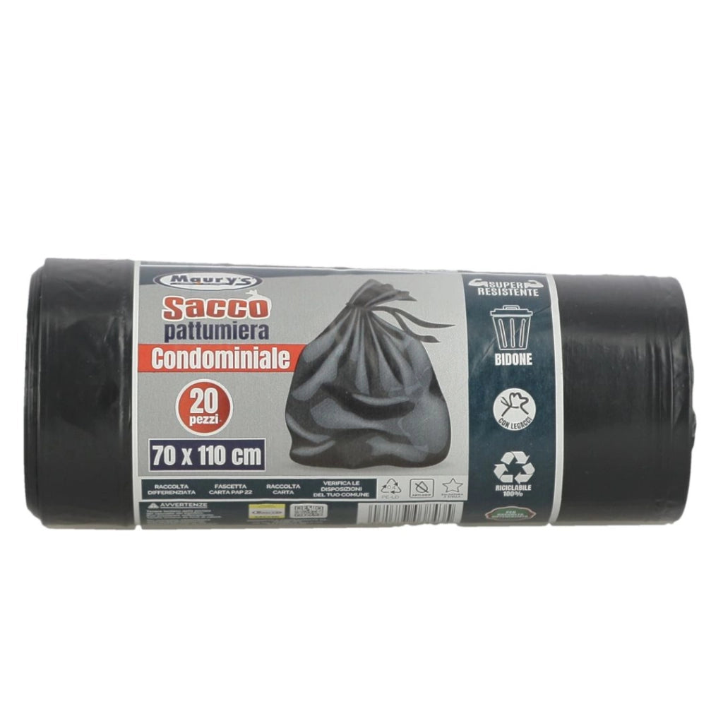 MAURY'S SACCHI PER PATTUMIERA 70X110 CM 10 CONFEZIONI DA 20 PEZZI IN COLORE NERO