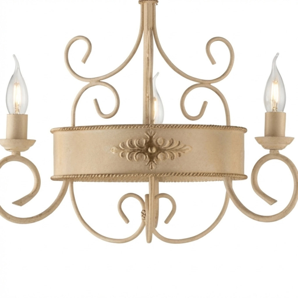 Lampadario Rustico Baltimora Metallo Avorio Oro 3 Luci E14