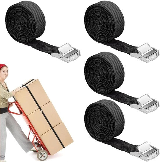 Pacco di 4 cinghie di fissaggio 2 m, cinghie di fissaggio, cinghie di fissaggio, cinghia di fissaggio per cinghie, cinghie di fissaggio adattabili con chiusura a morsa per il trasporto, il carico, il campeggio, la valigia (nero)