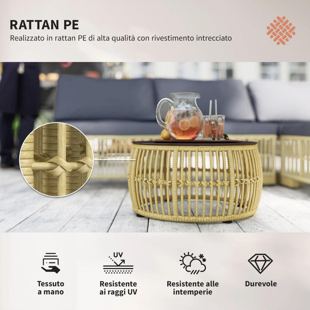 Divano da Giardino in Polyrattan con Cuscini e Tavolo ¨C Minimal ¨C Grigio
