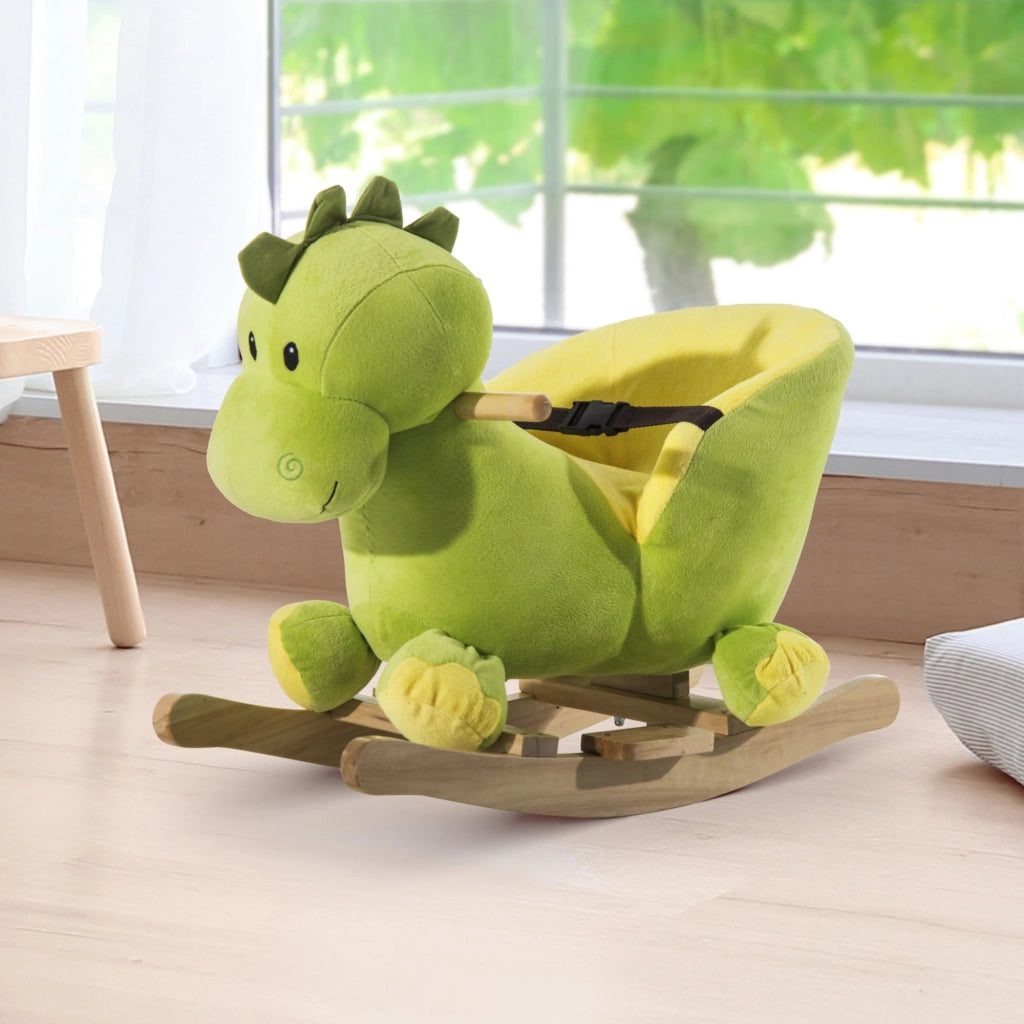 EasyComfort Cavallo a Dondolo per Bambini in Legno Dinosauro, Cavalluccio per Bambini, 60x33x45cm, Verde