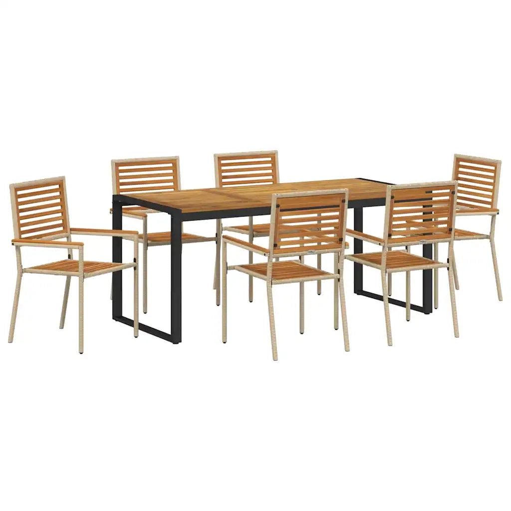 Set da Pranzo per Giardino 7 pcs Beige e Marrone polyrattan