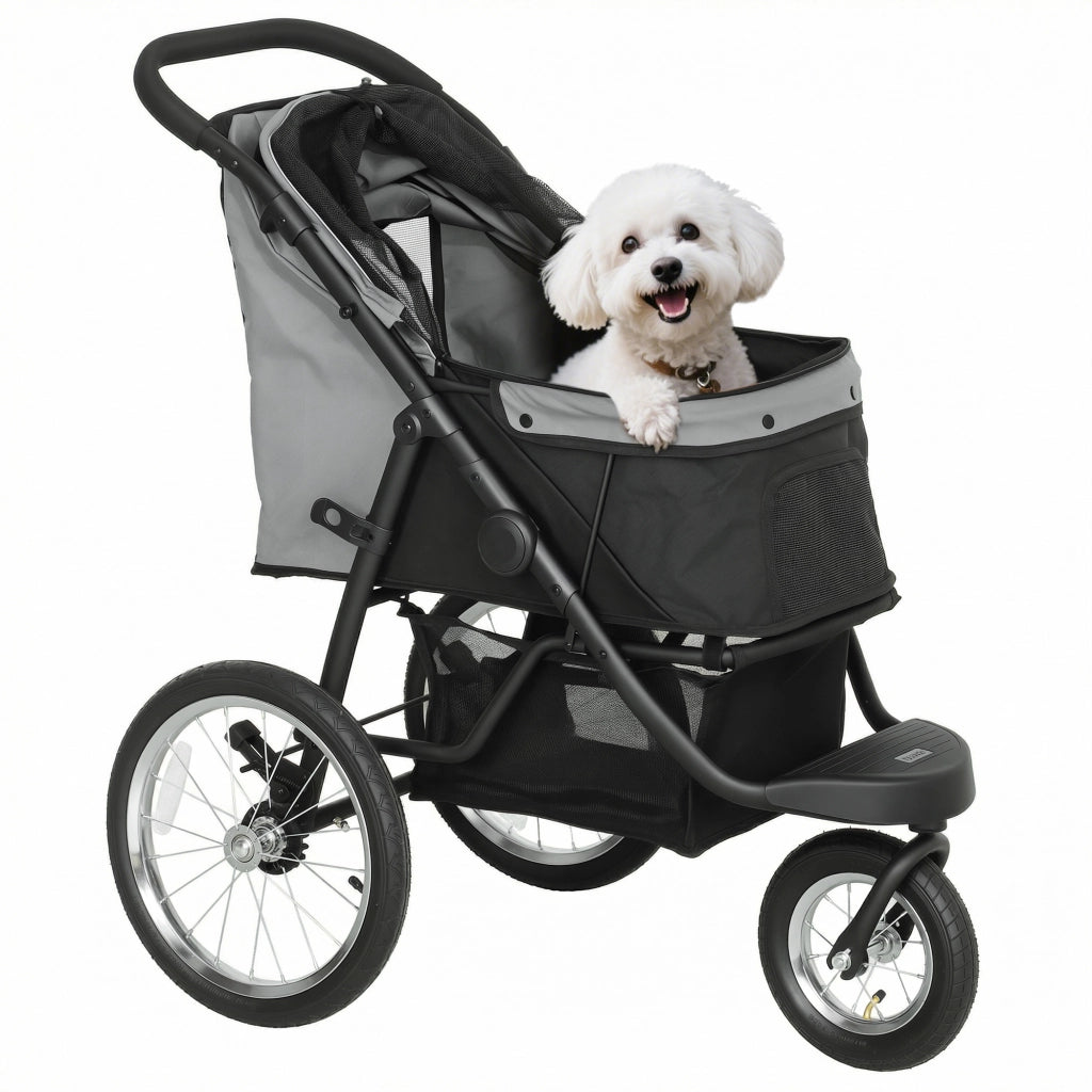 Carrello per cani pieghevole con cesto ¨C zephmum ¨C grigio