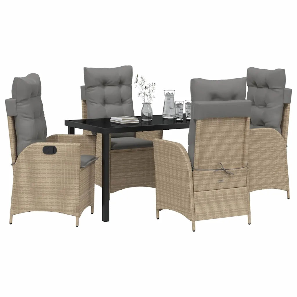 Set da Pranzo per Giardino con cuscino 5 pcs Beige polyrattan