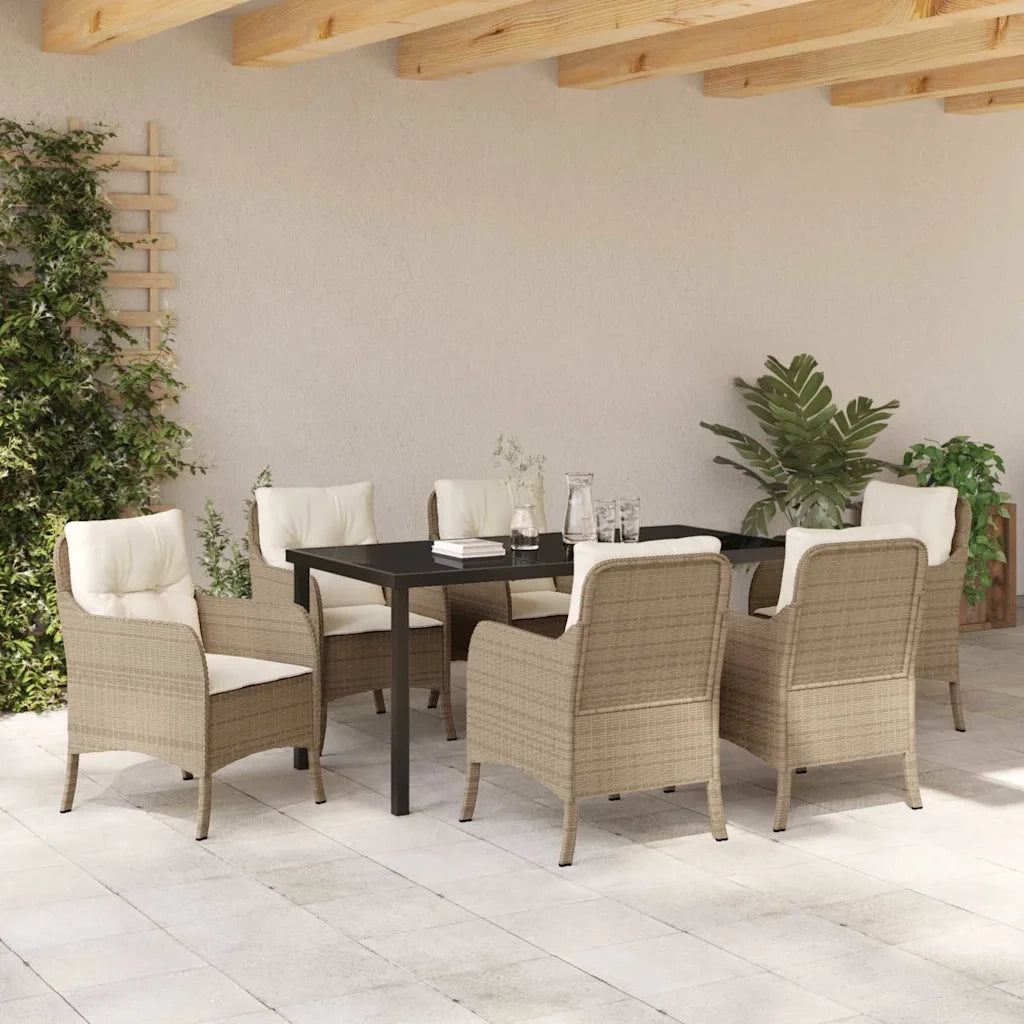 Set da Pranzo per Giardino con cuscino 7 pcs Beige polyrattan