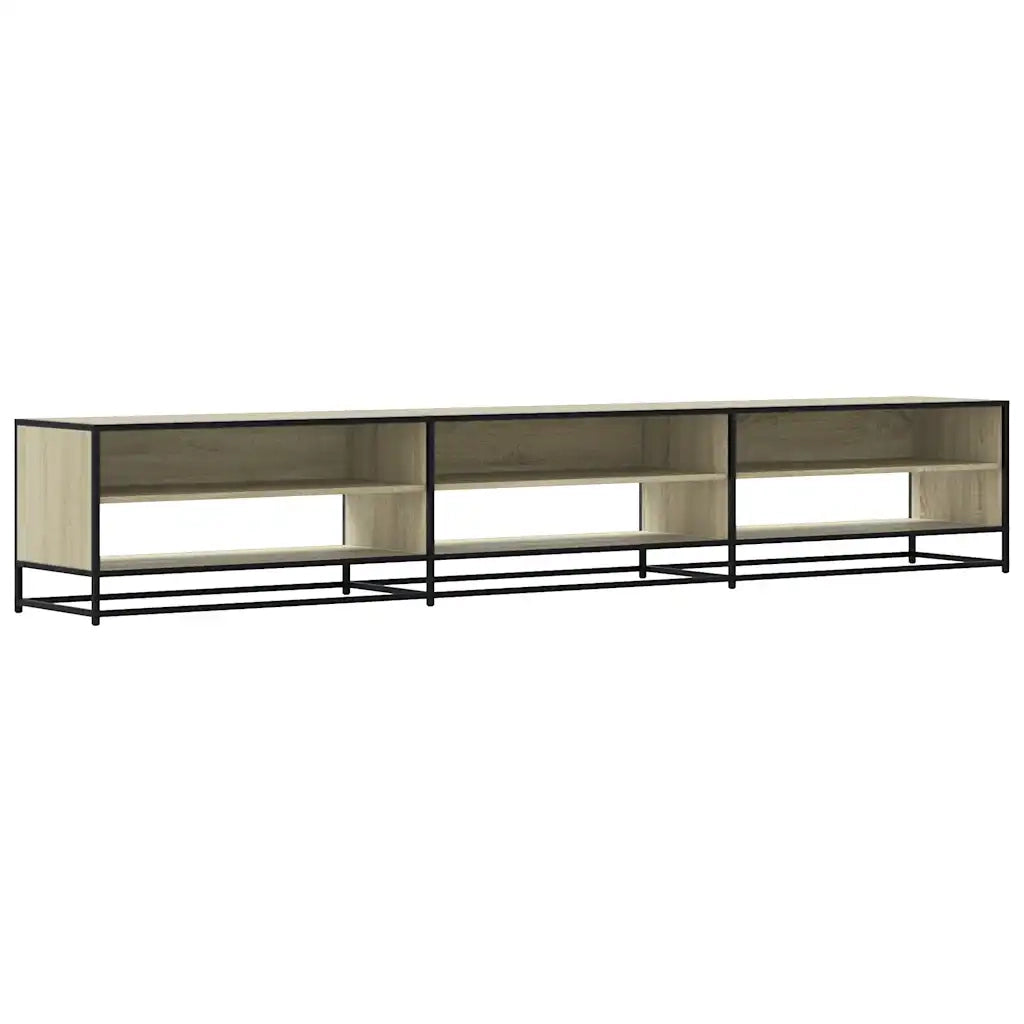 Mobile porta TV in stile industriale con ampio spazio contenitivo 270 x 40 x 46 cm realizzato in legno composito di rovere Sonoma 02_0055623