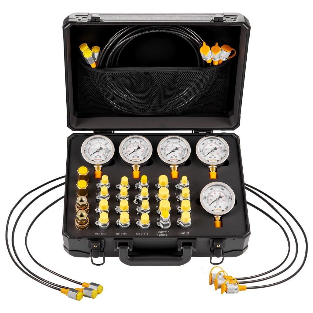 Kit Manometri Idraulici YS-0200A Prova Pressione 10-600 Bar Robusto per Escavatori e Officina con 20 Raccordi