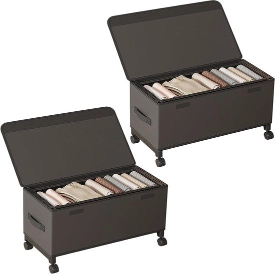 Compartimento letto con cassetti ruotanti cassetti pieghevoli per l'organizzazione sotto il letto con coperchio struttura in metallo organizzatore letto per abbigliamento e scarpe 2 pezzi (nero)